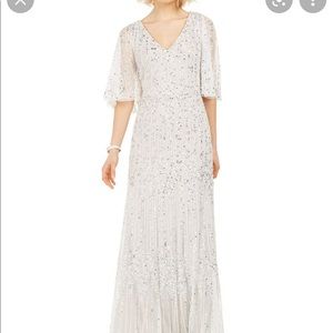 Adrianna Papell Cape Sleeve Beaded Gown